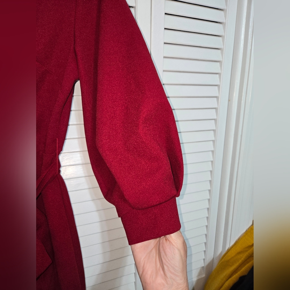 Elegant Women's S Burgundy V-Neck Dress - Picture 3 of 12